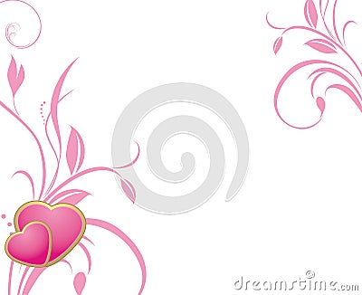 Two pink hearts with decorative sprigs Vector Illustration