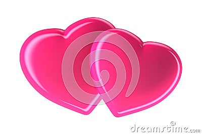 Two pink hearts isolated on white, 3d rendered image Stock Photo
