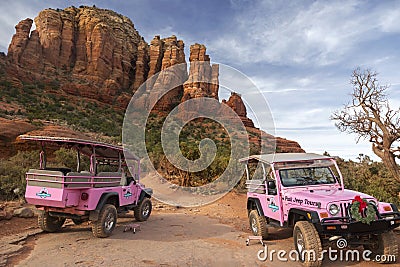 Two Pink Jeep Terrain Vehicles Sedona Arizona Slickrock Trail Editorial Stock Photo