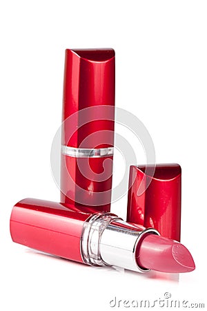 Two pink lipstick isolated on white background closeup Stock Photo
