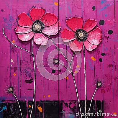 Two Pink Poppies: A Graffiti Art Inspired Floralpunk By Katherine Smith Stock Photo