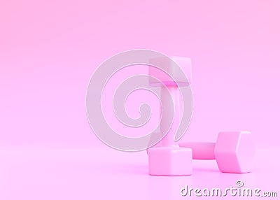 Two pink rubber or plastic coated fitness dumbbells on pink background Cartoon Illustration
