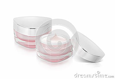 Two pink triangle cosmetic jar on isolated Stock Photo