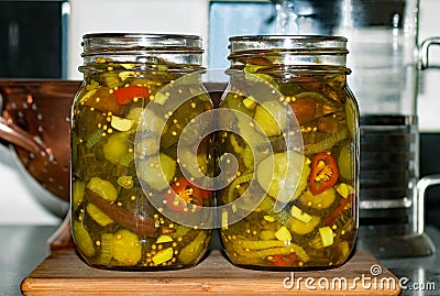 Home-canned Sweet & Spicy Pickles Stock Photo