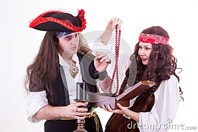 Two pirates found box of tresure Stock Photo