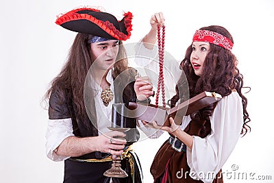 Two pirates found box of tresure Stock Photo