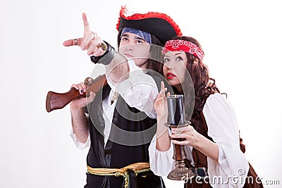 Two pirates on white background Stock Photo