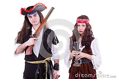 Two pirates on white background Stock Photo