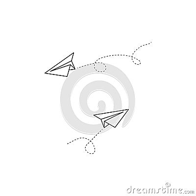 Two Plane vector icons. Plane icons. Airplane vector icon. Sketch of paper airplane in linear and modern simple flat design. Plane Vector Illustration