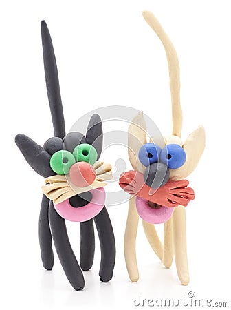 Two plasticine cat. Stock Photo