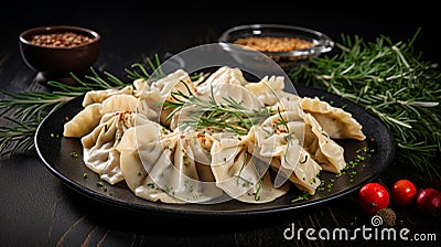 Delicious Asian-inspired Dumplings With Herbs And Spices Stock Photo