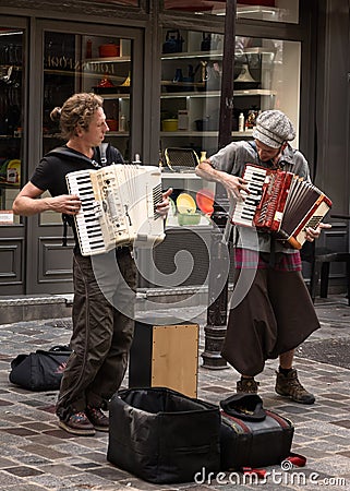 Retro Parisian Musicians of street Editorial Stock Photo