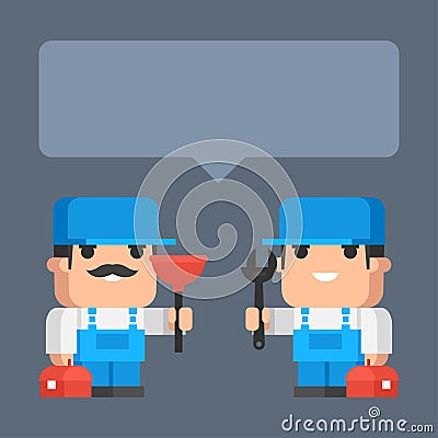 Two plumber smiling and holding tool concept Vector Illustration