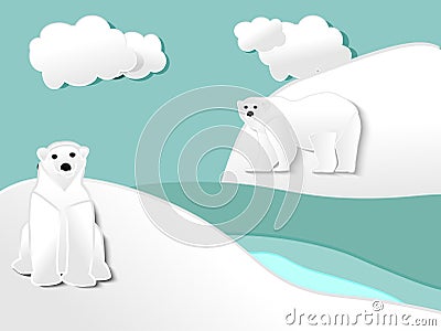 Two polar bear paper cut Vector Illustration
