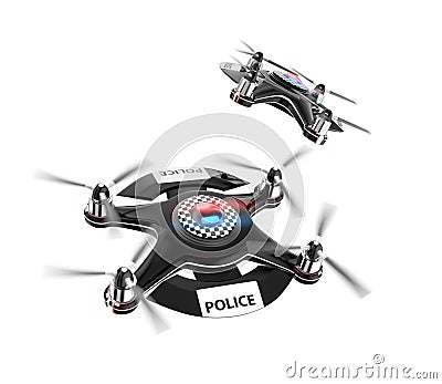 Two police drones isolate on white background. Stock Photo