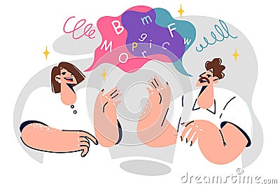 Two polyglots converse learning english, practicing correct pronunciation of foreign words Vector Illustration