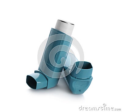 Two portable asthma inhalers Stock Photo