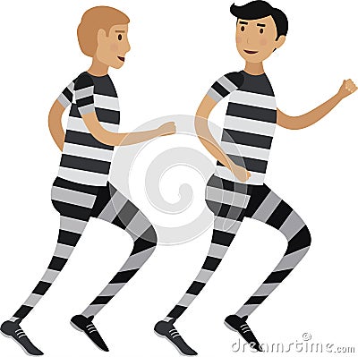 Two prisoners in striped clothes escaping from prison vector icon isolated on white Vector Illustration