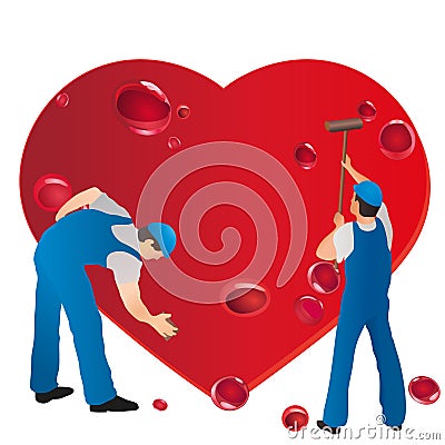 Two professionals wiping the bleeding heart Vector Illustration