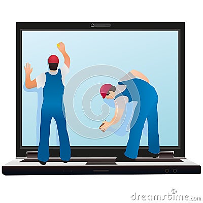 Two professionals wiping the notebook Vector Illustration