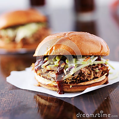 Two pulled pork barbecue sandwiches Stock Photo