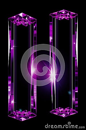 two purple glass boxes with a sparkle effect on a black background Stock Photo