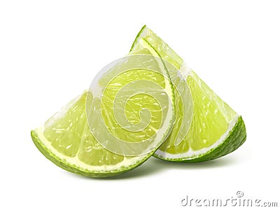 Two quarter lime pieces isolated on white Stock Photo