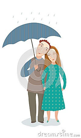 Two in the rain Vector Illustration