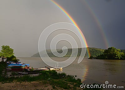 Two rainbows over the Denibue Stock Photo