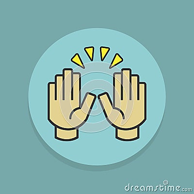Two raising hands celebration icons sticker label on blue Vector Illustration