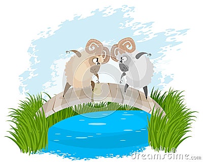 Two rams on bridge Vector Illustration