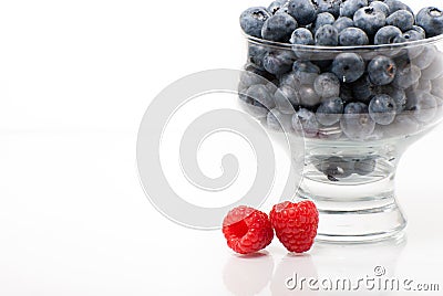 Two raspberries with blueberries bowl Stock Photo