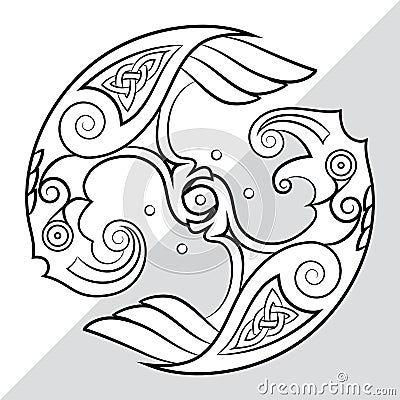 Two Ravens Of The God Odin In Scandinavian Style. Huginn and Muninn Vector Illustration