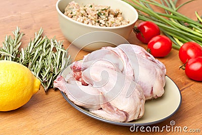 Two Raw Birds with Stuffing Stock Photo