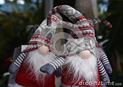 Two Christmas Gnomes that look like Trolls in Florida Stock Photo