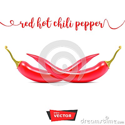 Two Realistic Red hot chili peppers on white background. Vector illustration Vector Illustration