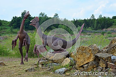 The two of reconstructions of Mesozoic reptiles Editorial Stock Photo