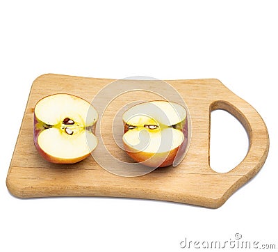 Two red apple on isolated kitchen board Stock Photo