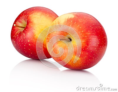 Two red apples fruits on white background Stock Photo