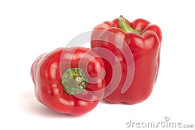 Two red bell peppers isolated in white background Stock Photo