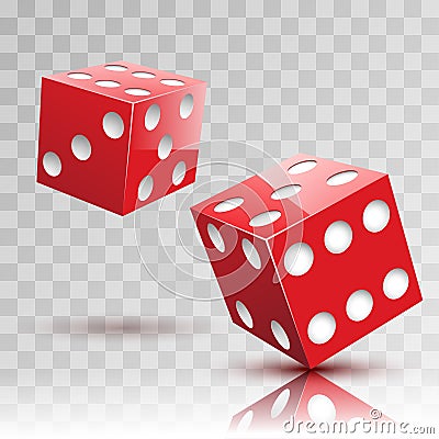 Two red Dices. Gambling icon. Vector Illustration