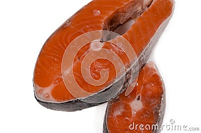 Two red fish steaks on a light background Stock Photo