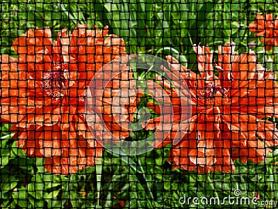 Two red flowers, art effect interlacing unusual unique background Stock Photo