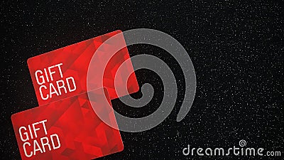 Red gift cards on black background like starry sky. Stock Photo