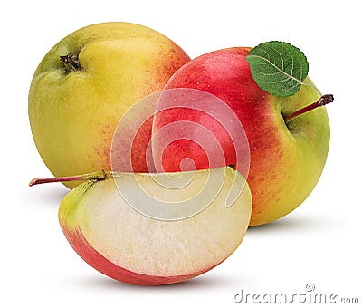 Two red and green apple and slice with leaf Stock Photo
