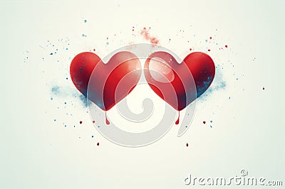 Two red hearts with dripping blue paint. Valentines Day artistic greeting card Stock Photo