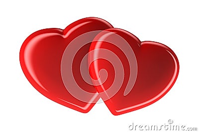 Two red hearts isolated on white, 3d rendered image Stock Photo