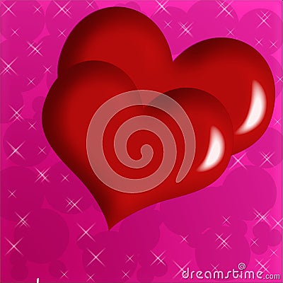 Two red hearts on a pink background. Stock Photo