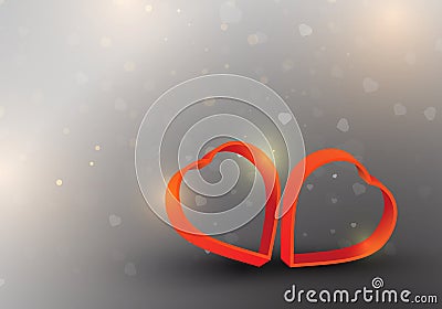Two red hearts is the symbol of love on falling heart like snow Vector Illustration