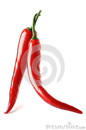 Two red hot chilli chilies pepper Stock Photo